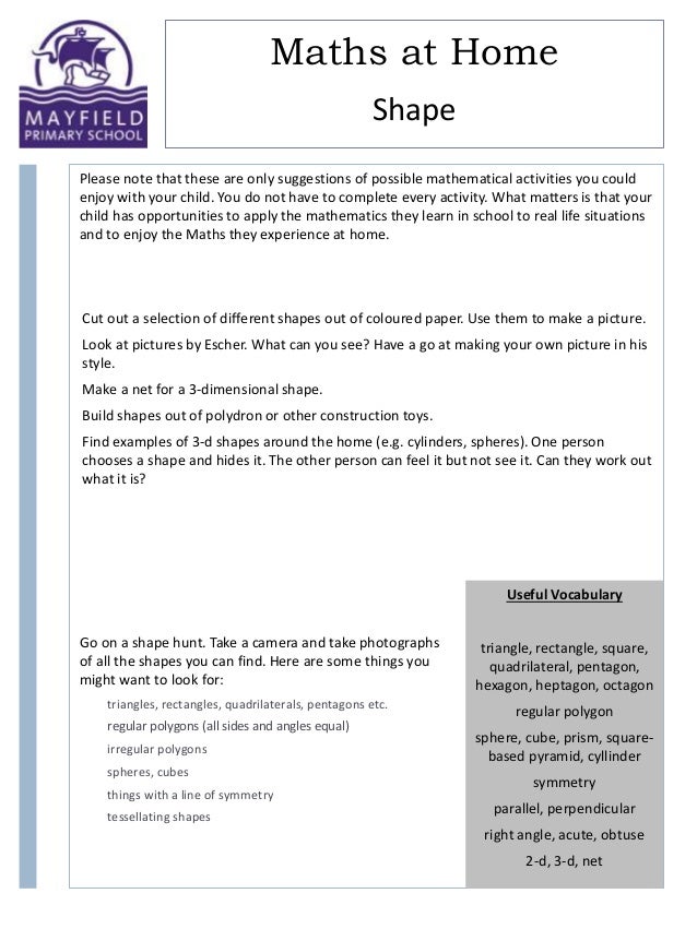 Maths at home ideas Maths at home ideas